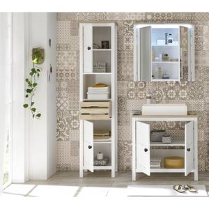Set di mobili da bagno Sona II (3) Illuminazione inclusa - Bianco / Effetto quercia Sanremo