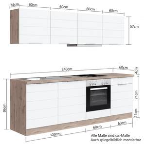 Küchenzeile Florenz I Matt Weiß - Breite: 240 cm - Ohne Elektrogeräte