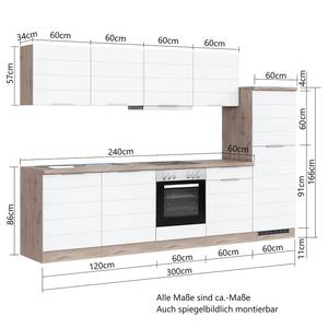 Keukenblok Florenz I Mat wit - Breedte: 300 cm - Zonder elektrische apparatuur