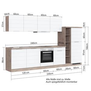 Küchenzeile Florenz I Matt Weiß - Breite: 330 cm - Ohne Elektrogeräte