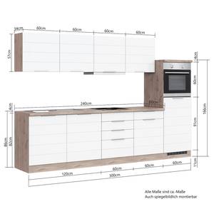 Küchenzeile Florenz IV Matt Weiß - Breite: 300 cm - Induktion - Mit Elektrogeräten