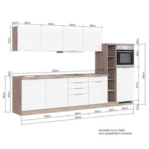 Küchenzeile Florenz III Matt Grau - Breite: 330 cm - Ohne Kochfeld - Ohne Elektrogeräte