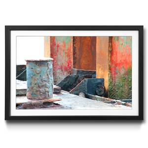 Gerahmtes Bild Old Metal Fichte / Acrylglas - Rot / Grau