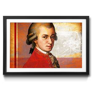Gerahmtes Bild Mozart Orange - Rot - Glas - Papier - Massivholz - Holz teilmassiv - 64 x 44 x 2.2 cm