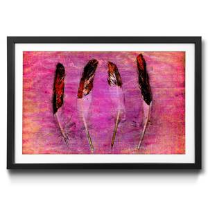 Ingelijste afbeelding Feathers and Pink sparrenhout/acrylglas - roze