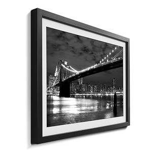 Gerahmtes Bild Brooklyn Bridge Fichte / Acrylglas - Schwarz / Weiß