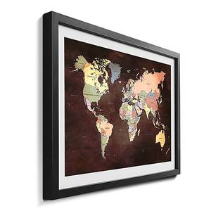 Gerahmtes Bild Old Worldmap 2 Fichte / Acrylglas - Mehrfarbig