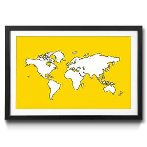 Ingelijste afbeelding Map World Yellow sparrenhout/acrylglas - geel