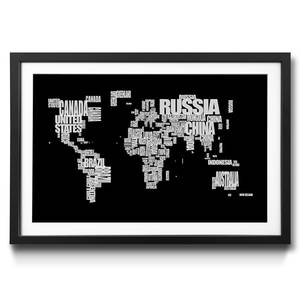 Ingelijste afbeelding Worldmap No. 14 sparrenhout/acrylglas - zwart/wit
