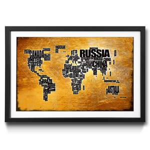 Gerahmtes Bild Worldmap No. 6 Fichte / Acrylglas - Orange / Braun