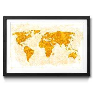 Gerahmtes Bild Worldmap No. 7 Fichte / Acrylglas - Beige / Orange