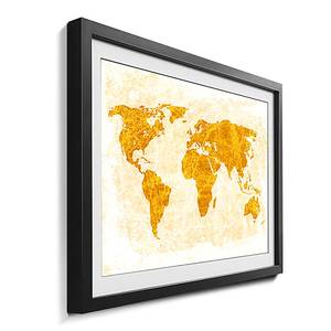 Ingelijste afbeelding Worldmap No. 7 sparrenhout/acrylglas - beige/oranje