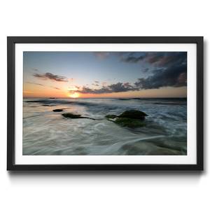 Gerahmtes Bild Ocean Sunset Blau - Orange - Türkis - Glas - Papier - Massivholz - Holz teilmassiv - 64 x 44 x 2.2 cm