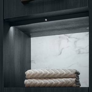 Set mobili da bagno Bodmin I (3) Illuminazione inclusa - Nero / Effetto marmo bianco