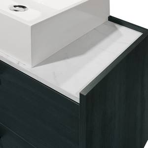Set mobili da bagno Bodmin I (2) Illuminazione inclusa - Nero / Effetto marmo bianco