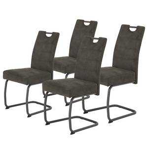 Chaise cantilever Frenois Microfibre / Acier - Anthracite - Lot de 4