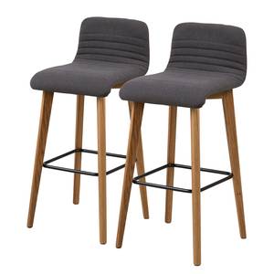 Chaises de bar Alaric (lot de 2) Tissu / Chêne massif / Métal - Gris / Chêne / Noir