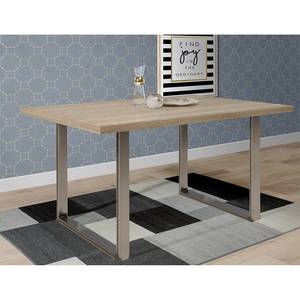 Eettafel Megana Sonoma eikenhouten look - Breedte: 140 cm - Roestvrij staal