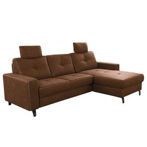 Ecksofa WadiWOOD I Microfaser Taeko: Braun - Longchair davorstehend rechts - Ohne Schlaffunktion