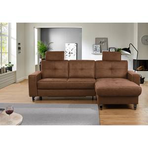 Ecksofa WadiWOOD IV Microfaser Taeko: Braun - Longchair davorstehend rechts - Mit Schlaffunktion