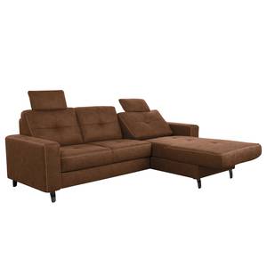 Ecksofa WadiWOOD IV Microfaser Taeko: Braun - Longchair davorstehend rechts - Mit Schlaffunktion