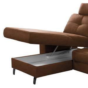 Ecksofa WadiWOOD I Microfaser Taeko: Braun - Longchair davorstehend links - Mit Schlaffunktion