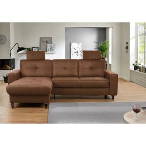 Ecksofa WadiWOOD IV Microfaser Taeko: Braun - Longchair davorstehend links - Mit Schlaffunktion