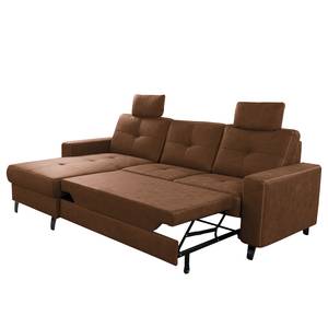 Ecksofa WadiWOOD IV Microfaser Taeko: Braun - Longchair davorstehend links - Mit Schlaffunktion