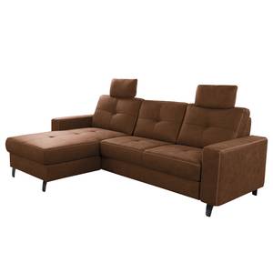 Ecksofa WadiWOOD I Microfaser Taeko: Braun - Longchair davorstehend links - Ohne Schlaffunktion