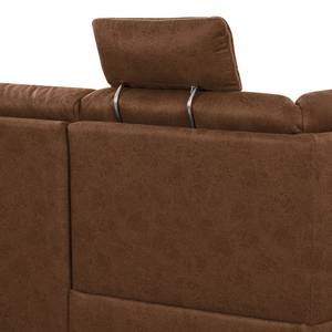 Canapé d’angle WadiWOOD III Microfibre Taeko: Marron - Méridienne longue à gauche (vue de face) - Avec fonction couchage