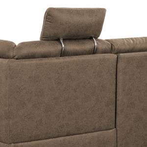 Canapé d’angle WadiWOOD III Microfibre Taeko: Marron foncé - Méridienne longue à droite (vue de face) - Avec fonction couchage