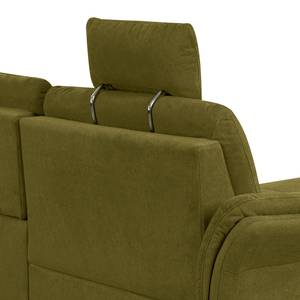 Canapé d’angle Wintertime Tissu Palila: Vert foncé - Méridienne courte à gauche (vue de face) - Avec fonction couchage