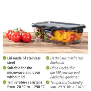 Frischhaltedose Steel Glas / Edelstahl - Transparent / Silber - Fassungsvermögen: 1 L