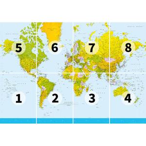 Fotomurale World Map - Blu / Verde / Giallo - 3,66cm x 2,54cm