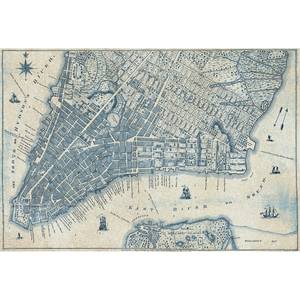 Papier peint Vintage City Map New York Intissé - Bleu / Beige - 3,84 x 2,6 cm