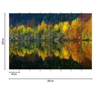 Papier peint Grands lacs à l’automne Intissé - Vert / Orange / Noir - 3,84 x 2,6 cm