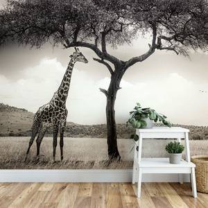Fotobehang Giraffe Safari vlies - zwart / grijs / wit - 3,84cm x 2,6cm - Breedte: 3.8 cm