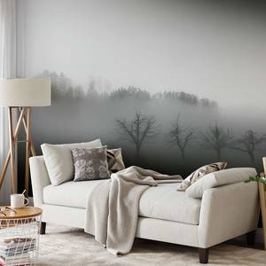 Papier peint Forêt dans la brume II Intissé - Noir / Blanc / Gris - 3,84 x 2,6 cm