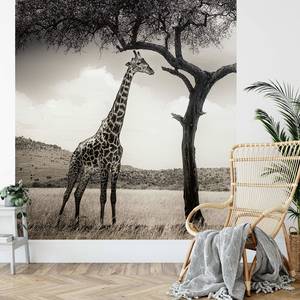 Fotobehang Giraffe Safari vlies - zwart / wit - 1,92cm x 2,6cm - Breedte: 1.9 cm