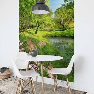 Papier peint Park in the Spring Intissé - Vert / Marron / Rose - 1,92 x 2,6 cm