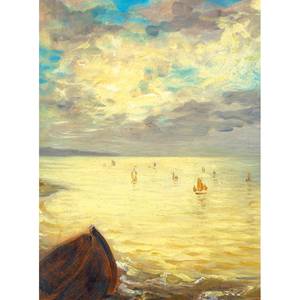 Papier peint Delacroix La mer Intissé - Jaune / Bleu / Blanc - 1,92 x 2,6 cm - Largeur : 1.9 cm