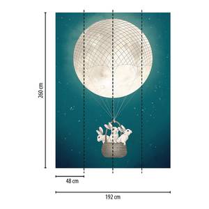 Fotomurale Mongolfiera luna Tessuto non tessuto - Turchese / Bianco - 1,92cm x 2,6cm
