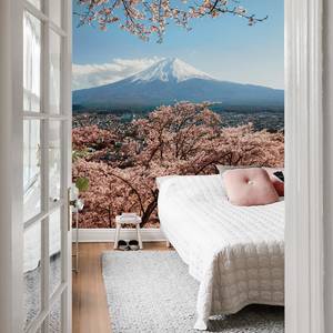 Papier peint Mount Fuji Intissé - Bleu / Blanc / Rose - 1,92 x 2,6 cm