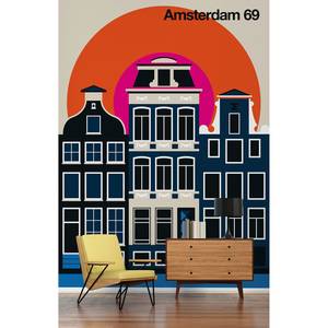 Papier peint Amsterdam Skyline Intissé structuré - Noir / Beige / Rouge - 2 x 2,7 cm - Non-tissé structuré