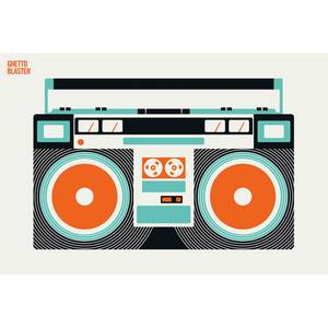 Papier peint Ghetto Blaster Intissé Premium - Beige / Bleu / Orange - 4 x 2,7 cm - Non tissé premium