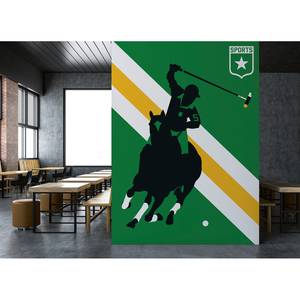 Fotobehang Horse Polo premium vlies - groen / zwart / geel - 2cm x 2,7cm - Vlies premium