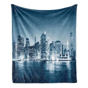 Plaid Ville Polyester - Bleu gris / Bleu pétrole - 175 x 230 cm