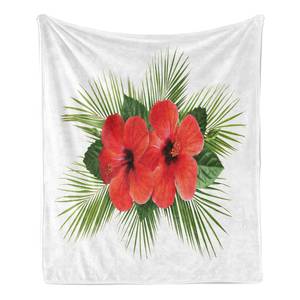 Plaid Hibiscus Polyester - Vermillon / Vert pomme - 175 x 230 cm