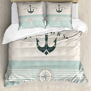 Beddengoed Nautical microvezel polyester - blauw - 200x200cm + 2 kussens 80x80cm