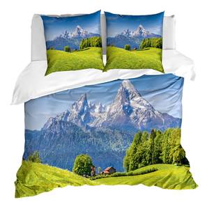 Parure de lit Montagne Microfibre / Polyester - Vert / Bleu - 155 x 220 cm + 2 oreillers 80 x 80 cm